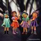Classic Victorian Little Witch Girls Set of 4 Ornaments, Vintage Halloween Tree Resin Decoration